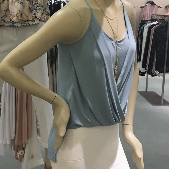 BCBG Light Blue Wrap Front Top - Picture 3 of 8